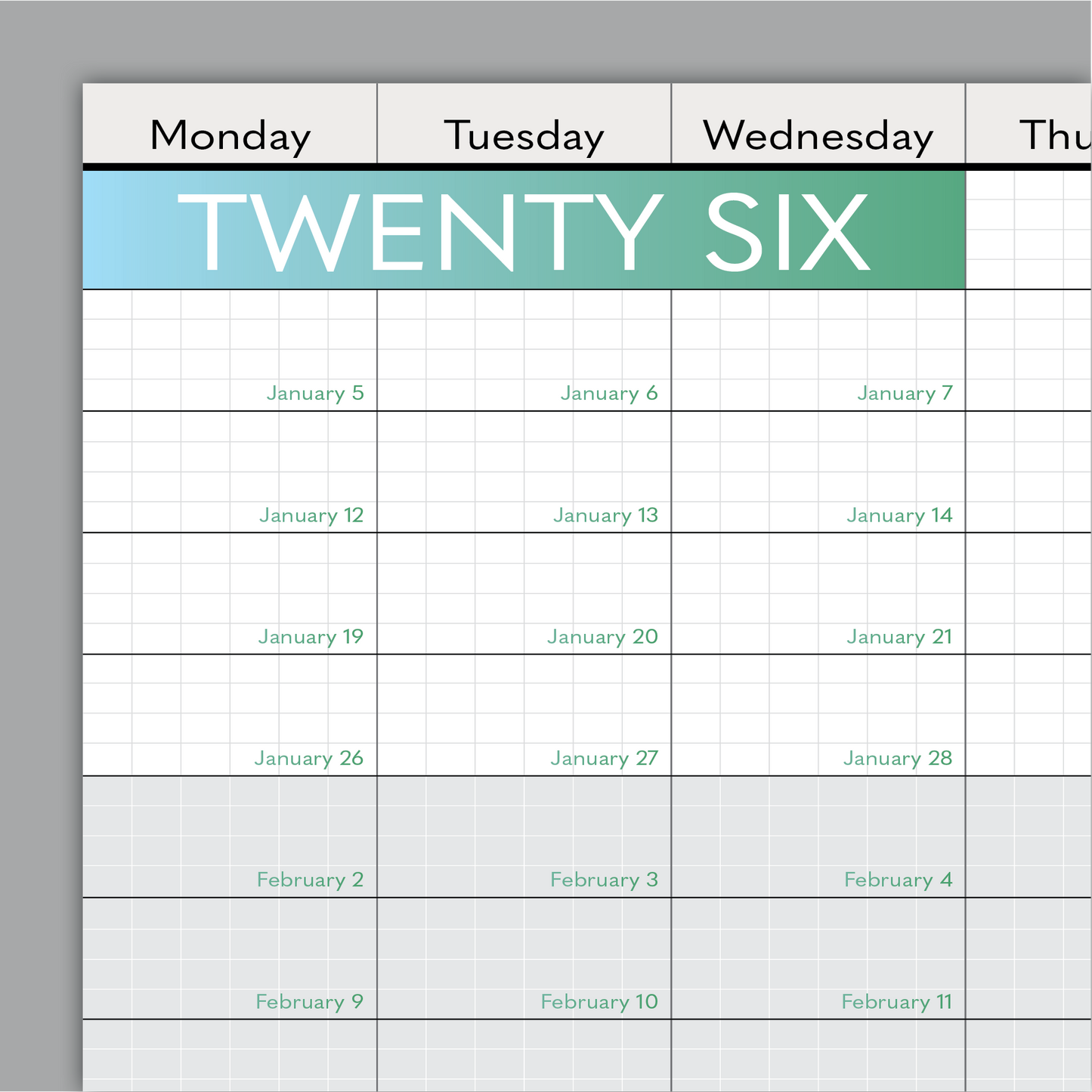 2026 Wall Calendar: 10in x 36in