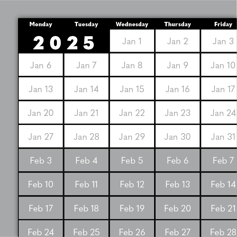 2025 Calendar: 6 x 24in (Weekly)