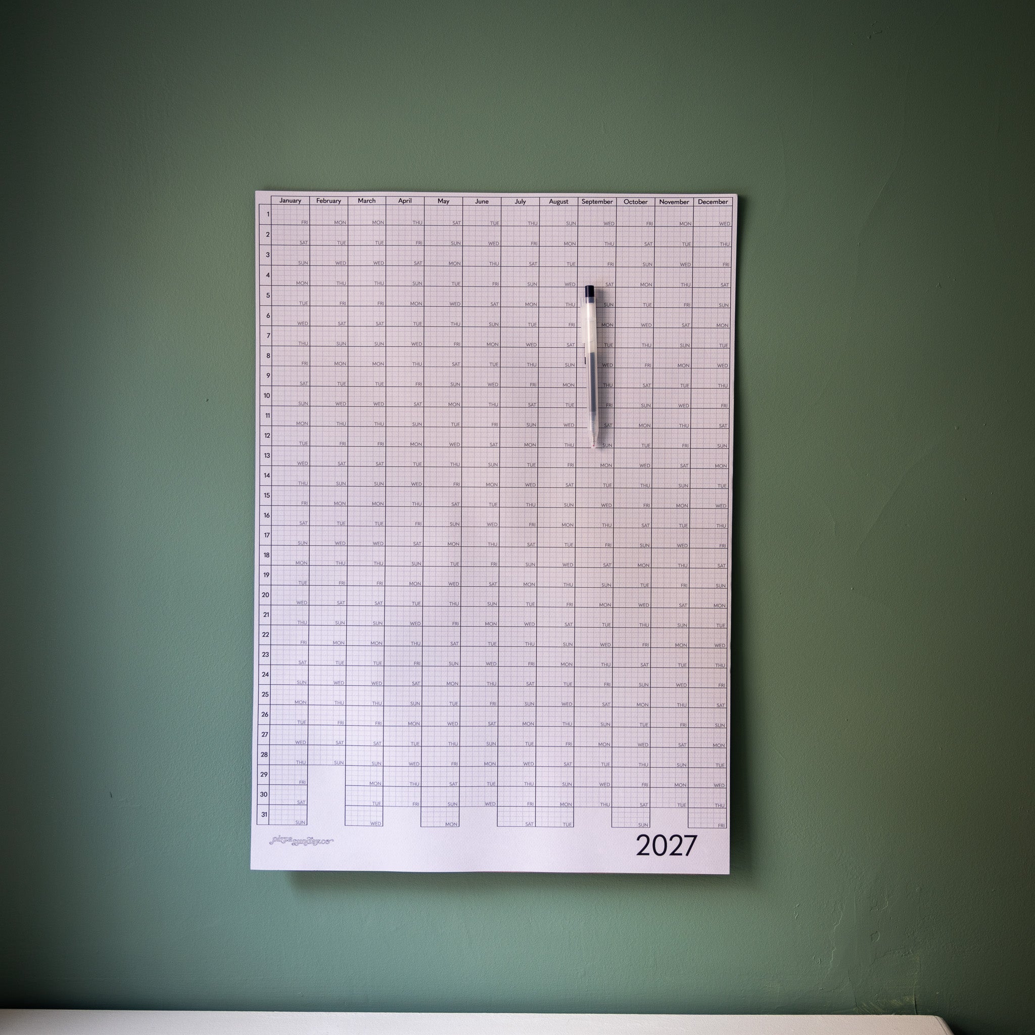 365 Wall Calendar: Monthly (2027)